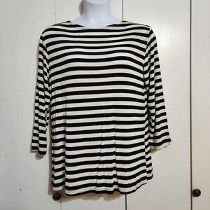 Plus 1X Norm Thompson Acetate Black White Stripe Long Sleeve Top